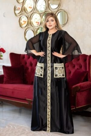 robe satin noire - robe satin noire taslime - robe satin boutiquemalabissdorient 3