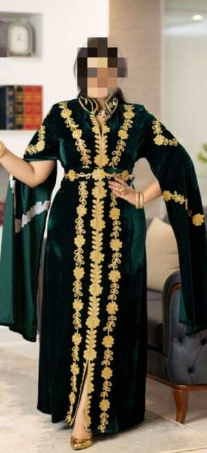 Caftan en velour - Najet -  vert et doré